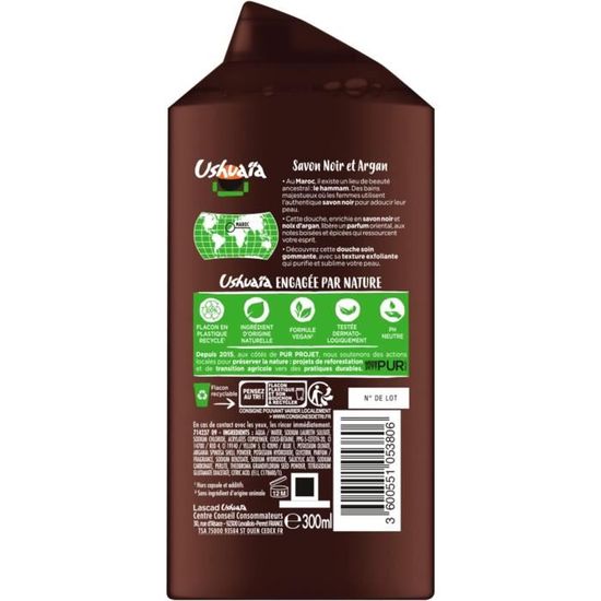 Ushuaia Gel Douche Soin Gommant Au Savon Noir Et éclats De Noix D'argan