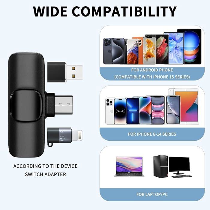 Micro Cravate Sans Fil USB C Pour IPhone Android - Mini Micro Portable Vlog YouTube TikTok Podcast