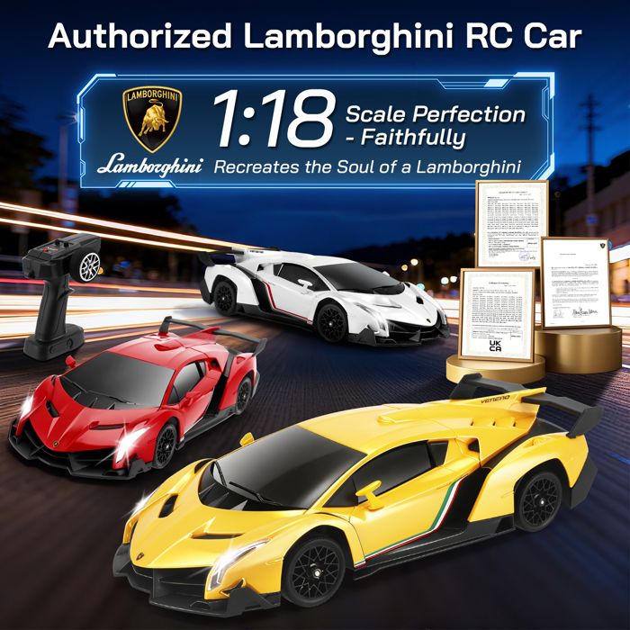 Voiture RC Lamborghini 1:18 4WD – Drift 35 Km/h – Pneus Interchangeables – 2 Batteries – LED – Dès 5 Ans