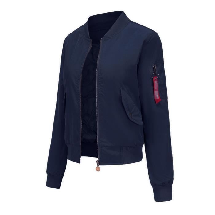 Femme Veste Matelassee Printemps Automne Veste Courte Zippee Mince Veste Manches Longues Casual Fermeture Eclair Marine Marine Cdiscount Pret a Porter