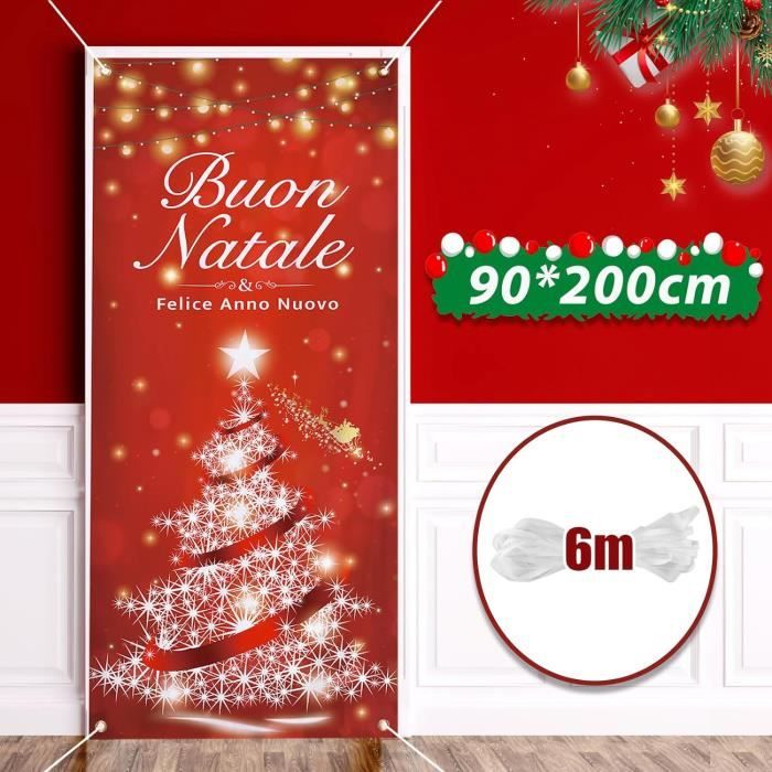 Bannière De Porte Noël 200x90 Cm – Motif Père Noël Et Rennes, Tissu Polyester | Décoration Intérieure/extérieure, Accrochage Facile Avec Corde