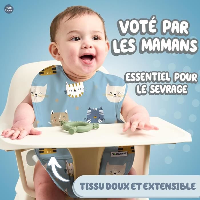 Little Dimsum 2 Pcs Bavoirs Bébé Silicone Souple, Imperméables Et Réglables Avec Poche Attrape-Aliments 6 Mois à 3 Ans