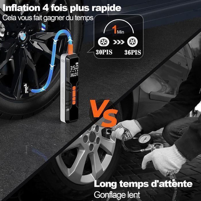 ProChosen Gonfleur Pneus Voiture, 7000mAh 12 V Compresseur à Air Portatif Gonfleur