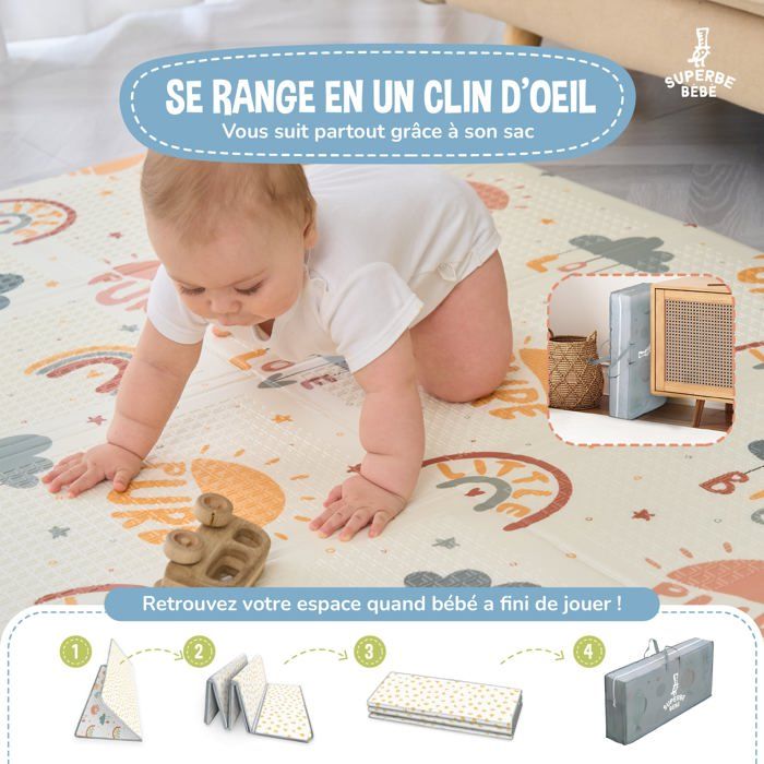 CASABEL Tapis d'Éveil Bébé Évolutif 175x150cm, Tapis Bébé Pliable et Imperméable avec Motifs Animaux & Voitures, Tapis de Jeu Bébé - Puériculture & Eveil bébé