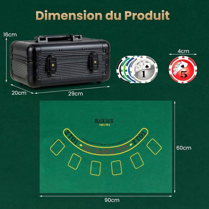 GIANTEX 400 Jetons Malette Poker en Aluminium, 2 Jeux de Cartes, 5 Dés ...
