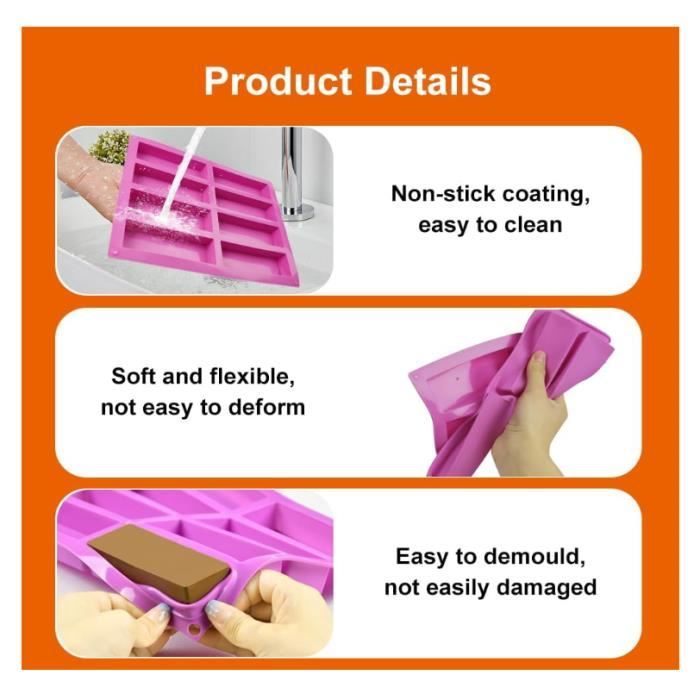 2 Moules Silicone Barres De Céréales 8 Cavités - Antiadhésif Pour Energy Bars, Granola Et Chocolat