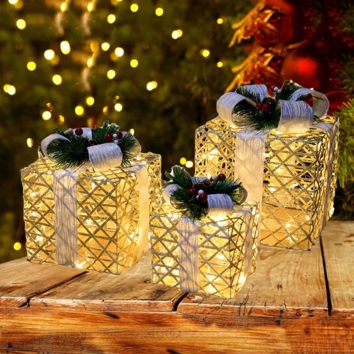 Boîtes à Cadeaux Lumineuses de Noël - Lot de 3 boites décoration coffret  cadeau Noël