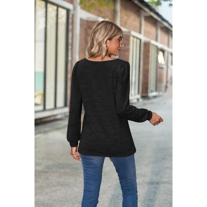 MOLERANI T-Shirt Femme Manches Longues Col Rond Plissé - Ample Et Confortable - Top Décontracté Tendance
