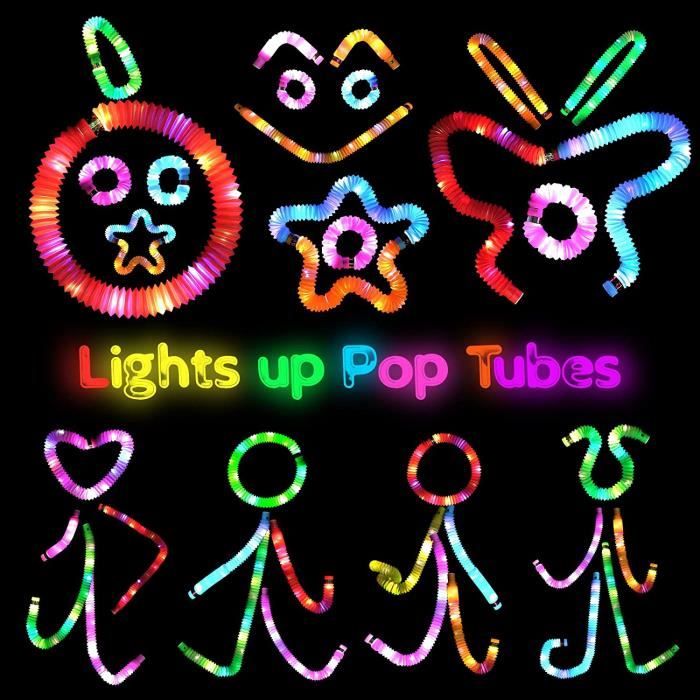 Lot De 12 Tubes Pop LED Lumineux – Jouets Sensoriels Fidget Avec 3 Modes (clignotant, Impulsion, Fixe) – Cadeaux Fête, Halloween, Noël