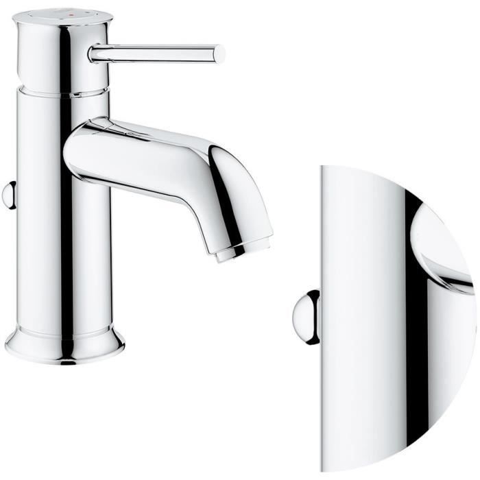 Robinet De Lavabo GROHE Start Flow, Taille S, Avec Vidage Par Tirette - Installation Rapide, Finition Chromée Starlight - Idéal Salle De Bains