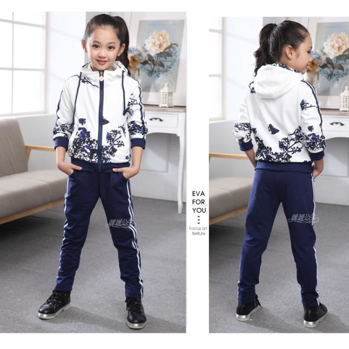 Hbl Ensemble De Vetements Filles Vetements Veste Fermeture eclair Florale Sweat a Capuche Enfants Pantalons Enfants Survetement Beige Orange Cdiscount Pret a Porter