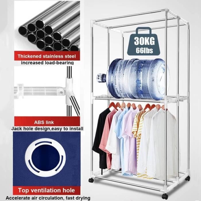 Sechoir A Linge Chauffant Sechage Linge Interieur Sèche-linge électrique Portable 1500W - Armoire Pliable Avec Roulettes - Double Séchoir Sechoir Portable Sèchoir électrique Grande Capacité