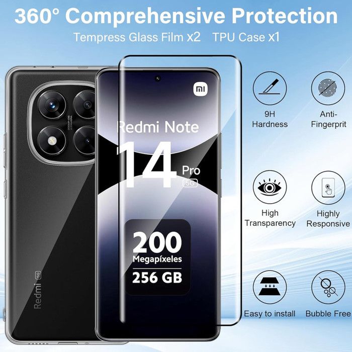 Coque Antichoc + 2 Verres Trempés Pour Xiaomi Redmi Note 14 Pro Plus 5G - Transparent