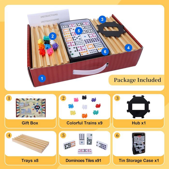 Amagogo Train Mexicain – 91 Dominos En Boîte Alu – Jeu éducatif Calcul Et Construction – Cadeau Familial