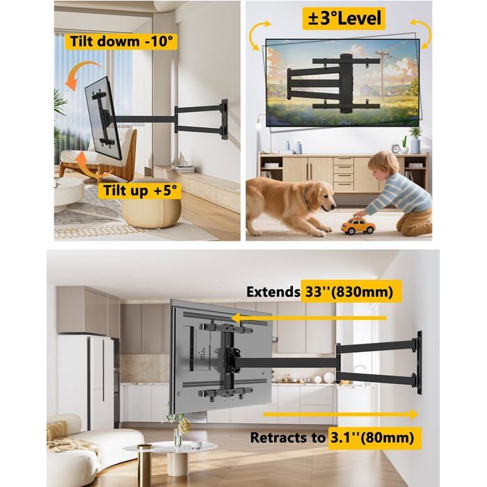 Support Inclinable Support mural TV inclinable et pivotant - TURBIX - Bras long 830 mm ...
