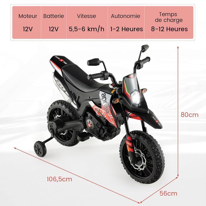 AIYAPLAY Moto Électrique Pour Enfants 12V – Musique, Roues Stabilisatrices Amovibles – Vitesse 2,4-5 Km/h – 3-6 Ans – Max 30 Kg – Orange