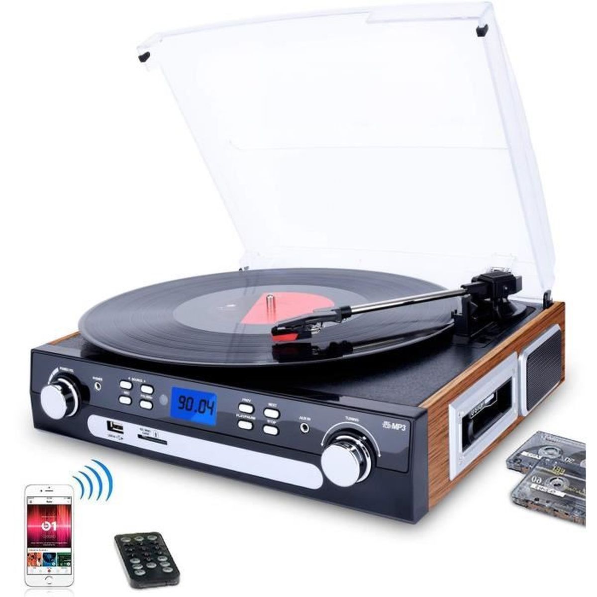 TourneDisque Bluetooth, Platine Vinyle 33/45/78 tr/min avec haut