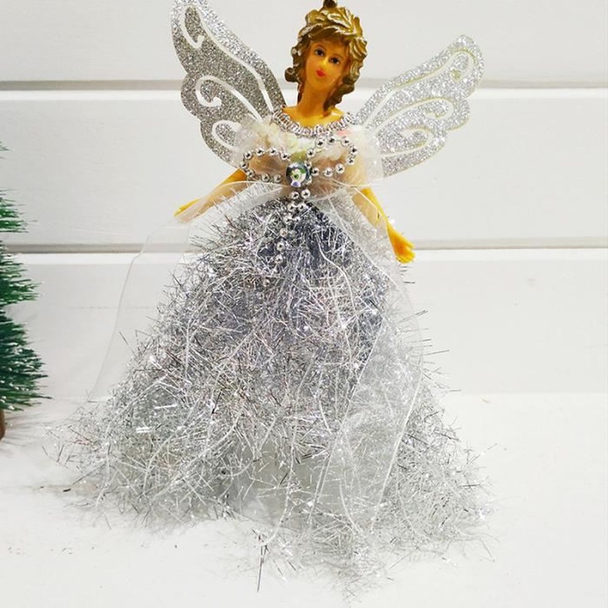 Cime De Sapin Ange De Noël Rose – Décoration 20,5 X 8,2 Cm, En Polyester Et Plastique, Brillante, Pour Sapin Plastique