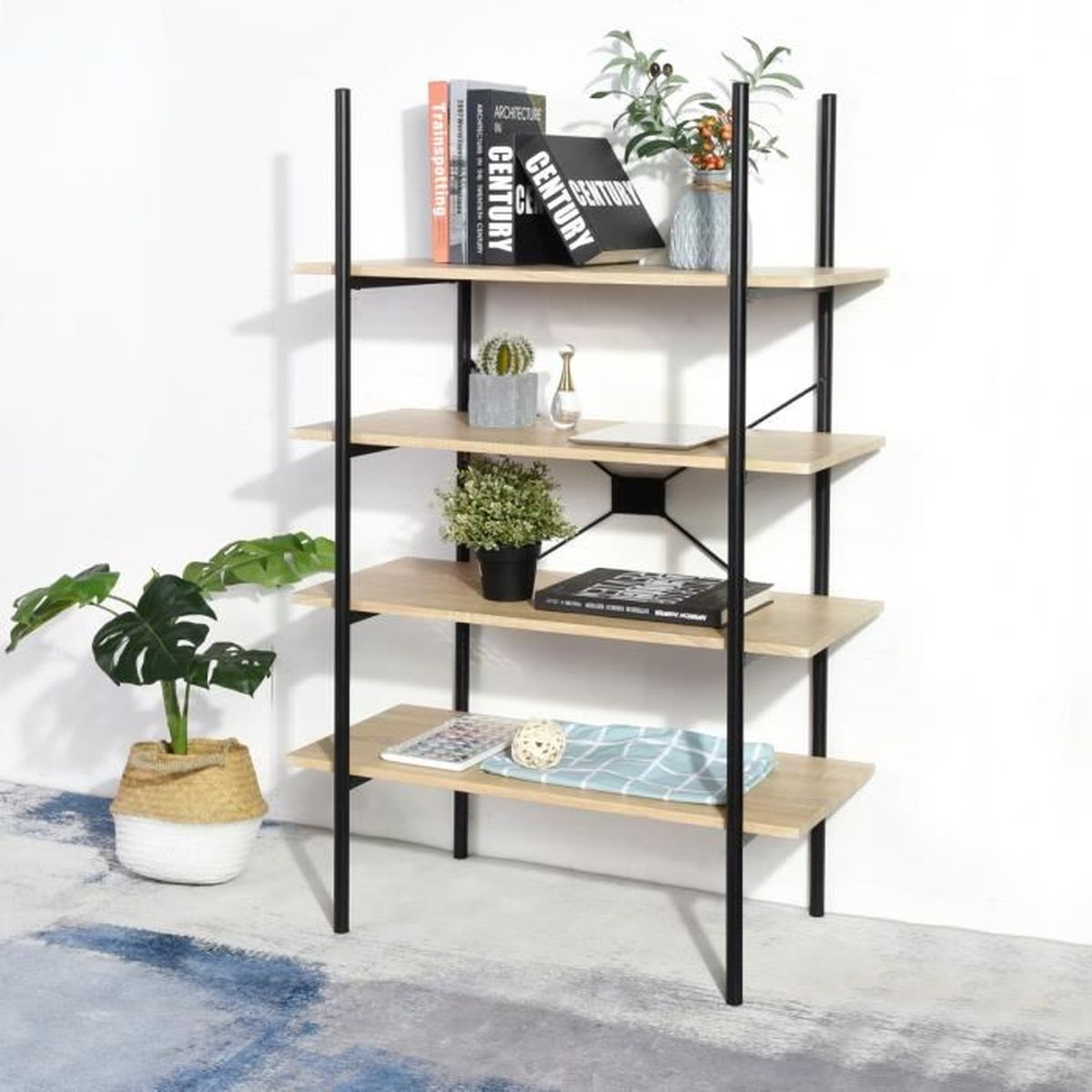 Homy Casa Etagere Bois Metal 4 Tablettes Achat Vente Meuble