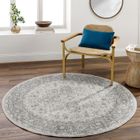 LIVABLISS Tapis Rond de Salon à Poils Courts Doux Vintage Oriental FARAH Ø 160cm Gris/Blanc