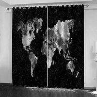 Rideaux de fenêtre occultants 3D Carte du Monde Noir Et Blanc Rideaux à Oeillets Occultant Thermiques 100x140cm [722]