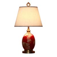 Fine Asianliving Lampe à Poser en Porcelaine Orientale Chinoise Rouge d'or GingkoFeuilles à la Main