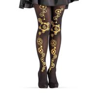 Collants Steampunk Femme - Noir avec motifs d'engrenages dorés - Taille unique - Pour adulte