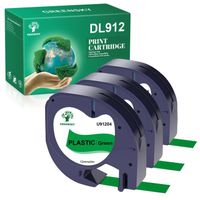 Lot de 3 rubans plastique GREENSKY compatibles avec Dymo LetraTag 91204 - noir sur vert - 12mm x 4m