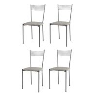 Tommychairs - Set 4 chaises Elegance pour cuisine, structure en acier alluminium, assise en cuir artificiel gris clair