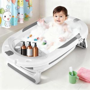 Baignoire Pliable Pour Bébé 0-3 Ans - Avec Thermomètre Intégré Et Coussin Anti-dérapant - Portable, Rangement Facile (Vert)