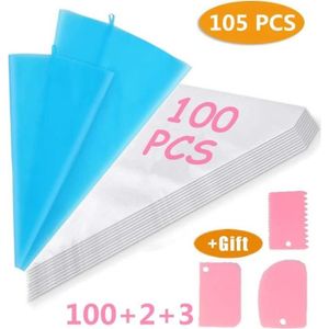 Kit De Poche à Douille Pâtisserie - 100 Sacs Jetables + 1 Réutilisable, 6 Buses, Coupleur, Rubans - Pour Décoration Gâteaux