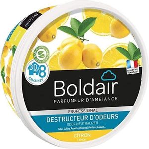 DÉSODORISANT INTÉRIEUR BOLDAIR - Gel destructeur d'odeur Citron - Neutralise les odeurs - parfume - durée 8 semaines - 300g - Fabrication française