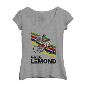 MAILLOT DE CYCLISME T-shirt Femme - Fabulous - Col Echancré Gris - Greg Lemond Vintage Vélo France Cyclisme Tour