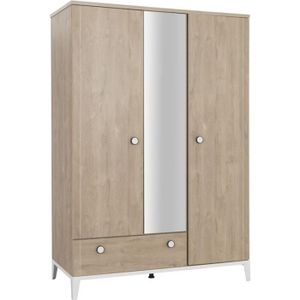 ARMOIRE DE CHAMBRE Armoire 3 portes 1 tiroir Chêne blond - DROPA - L 136 x l 58 x H 195