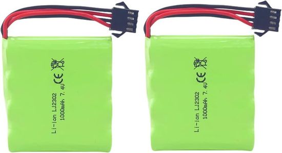 2 Batteries LiPo 7.4V 1000mAh T-Plug + Chargeur 2en1 - Pour Drones/Voitures RC Modèles 18858, Q901, Etc.