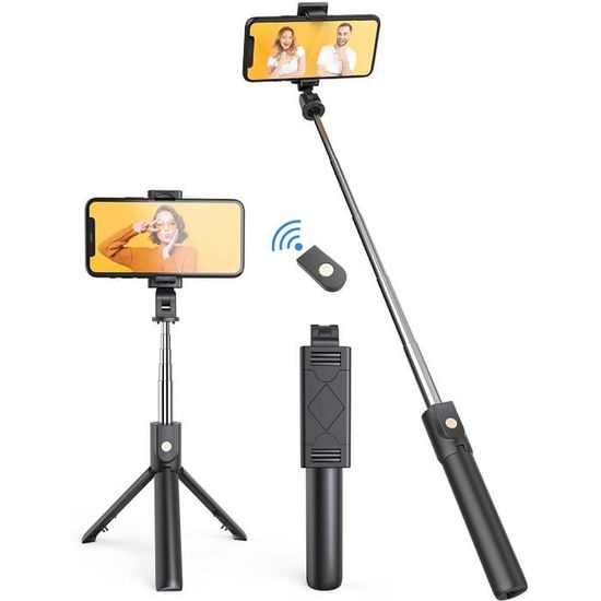 JUMKEET Perche Selfie 3 en 1 Bâton de Selfie Bluetooth Trépied Monopode Selfie Stick Télescopique avec Télécommande Matériau Alliage dAluminium pour iPhone XS/XR/X/8 Plus Sony Samsung Huawei 