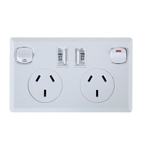 Prise électrique,Prise de courant murale australienne Double USB, adaptateur de chargeur mural