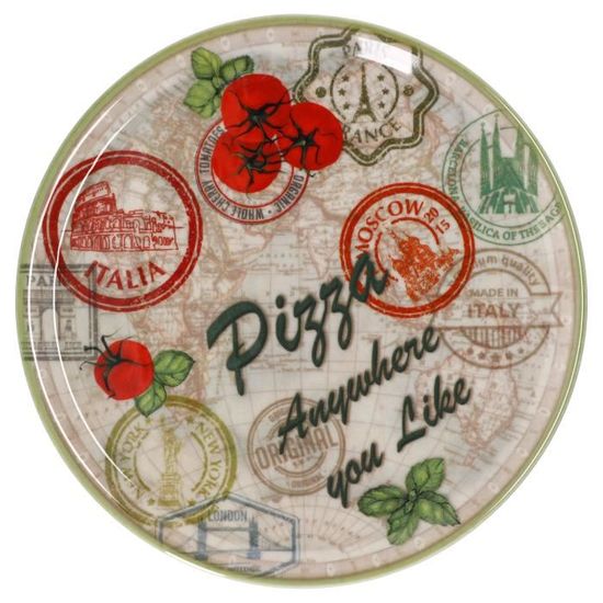 HENDI Assiette à Pizza Ronde Porcelaine Barocco Jaune/Noir - Lot De 2, Ø330 Mm, Lave-vaisselle Et Micro-ondes