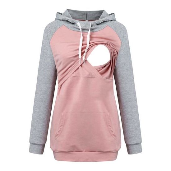 Robe D'allaitement à Capuche Hiver - Manches Longues, Poche, Accès Discret - Maternité Confortable