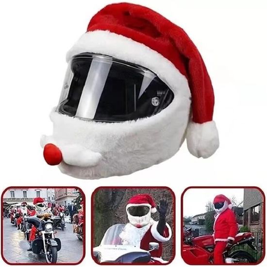 Couvre-casque de moto du père Noël, couvre-casque de moto en peluche Couvre-casque de moto du père Noël, couvre-casque de moto en peluche