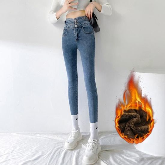 Jean Doublé Polaire Femme Hiver - Taille Haute, Coupe Large, Stretch, Chaud, Tailles M à 5XL - 11