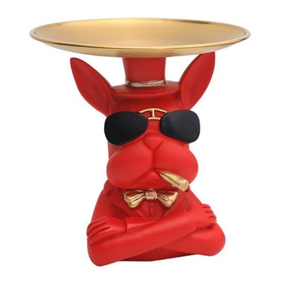 Sculpture Bouledogue Français En Résine Avec Plateau Rangement Bijoux - Décor Moderne Chien - Neuf