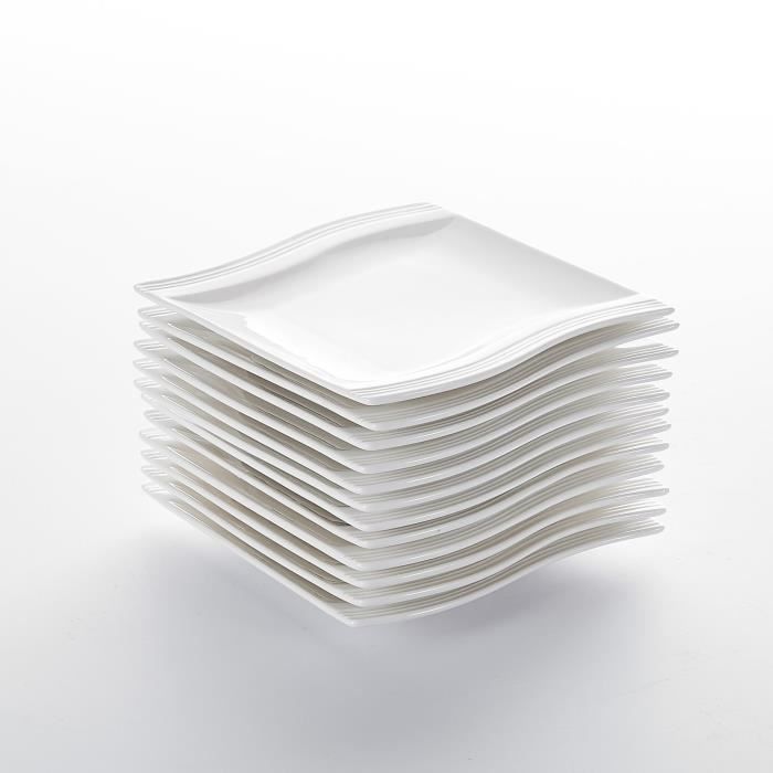 Malacasa Série Flora Lot de 12 Assiettes Dessert Plat Service Vaisselles de Table Porcelaine 5.5-/14*14.5*2cm