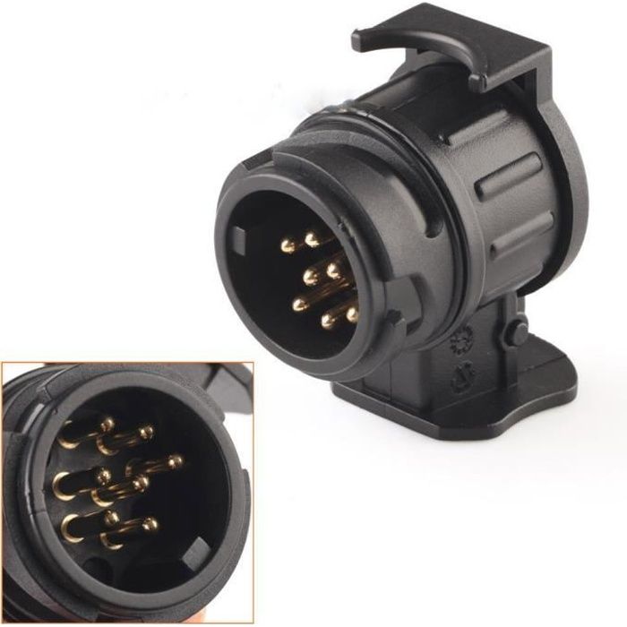 Remorque de camion noir 13 broches à 7 broches Fiche barre de remorquage Adaptateur Socket Converter