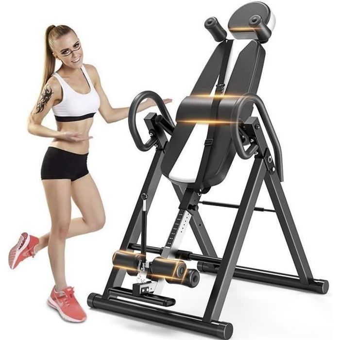 YOLEO Table d'Inversion Pliable Musculation Appareil du Dos Bras Réglable 185cm Inversion 180° Sport Exercice Maison Bureau - Blanc