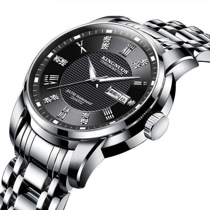 RMEGA Montre Homme Luxe Montre Bracelet Homme Affaires Etanche Acier Inoxydable Bande Acier Cadran Noir