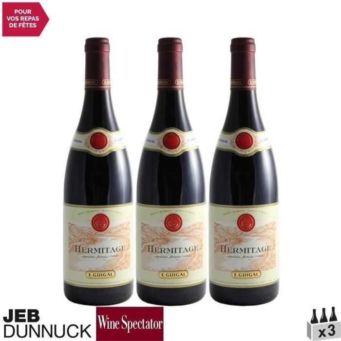 Hermitage Rouge 2018 - Lot de 3x75cl - Maison Guigal - Vin AOC Rouge de la Vallée du Rhône - 92-94-100 Wine Spectator - Cépage Syrah