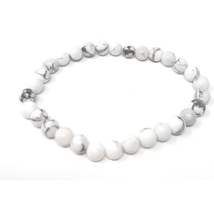 Bracelet Howlite blanche - Adulte - Pierres naturelles - Lithothérapie - Bienfaits - Vertus -Idée cadeau -Soulage et apaise -Naturel