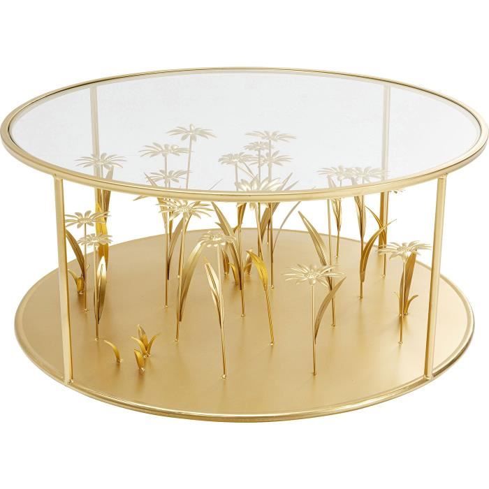 Table basse fleurs 3D dorées 80cm Kare Design
