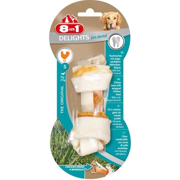 8in1 Os à mâcher au poulet Dental Delights - Taille S - Pour chien - Carton de 6 sachets